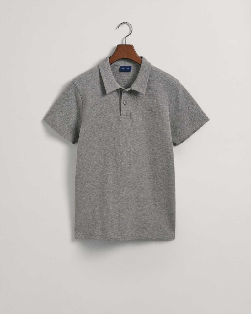 Gant Waffle Texture Piqué Men's Polo Shirt Grey Melange | XSMOT-1264