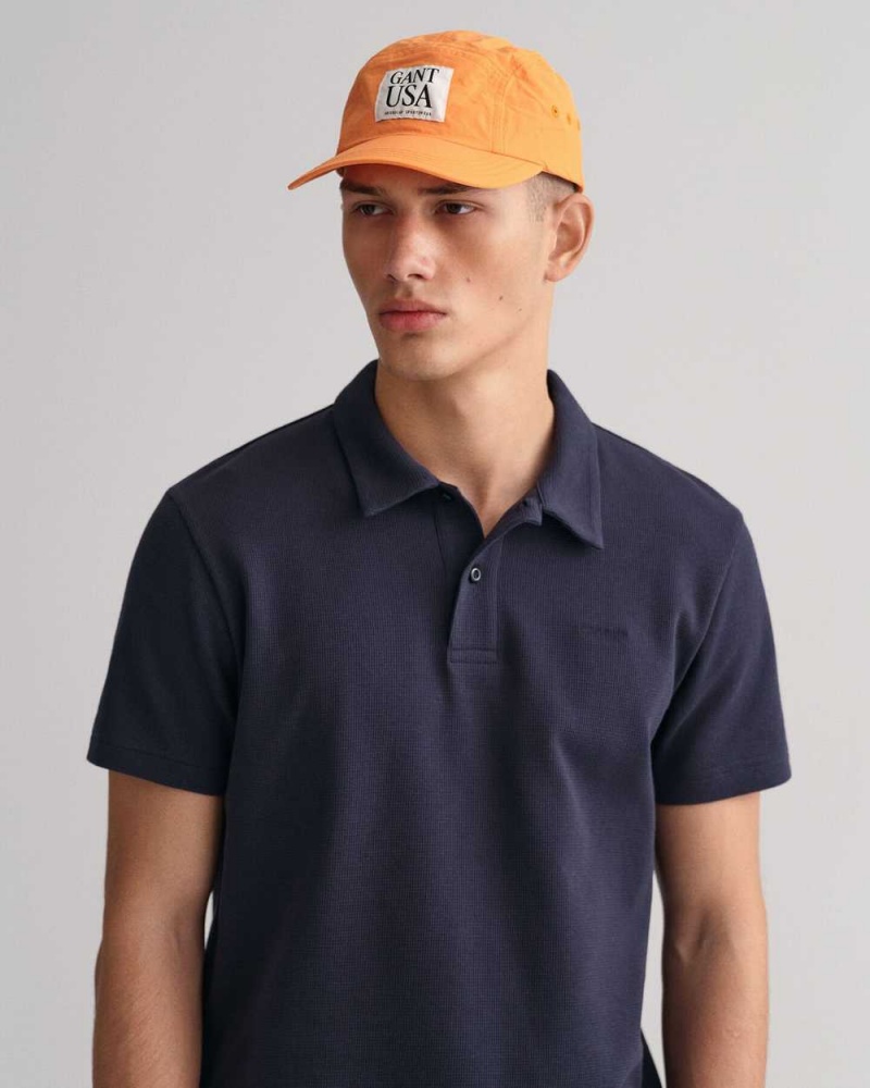 Gant Waffle Texture Piqué Men's Polo Shirt Evening Blue | FIUGM-6859