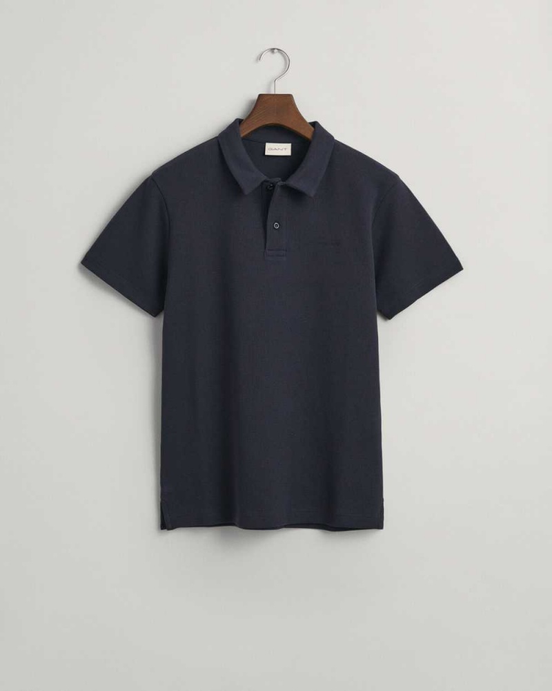 Gant Waffle Texture Piqué Men's Polo Shirt Evening Blue | FIUGM-6859