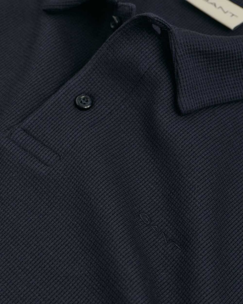 Gant Waffle Texture Piqué Men's Polo Shirt Evening Blue | FIUGM-6859