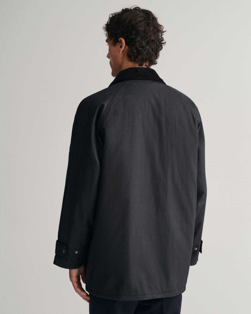 Gant Waxed Cotton Men's Jackets Black | UFHIW-8725