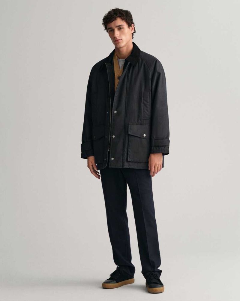 Gant Waxed Cotton Men's Jackets Black | UFHIW-8725