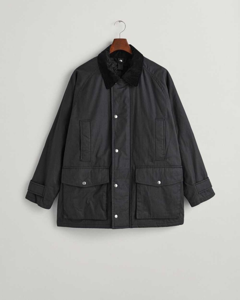 Gant Waxed Cotton Men's Jackets Black | UFHIW-8725