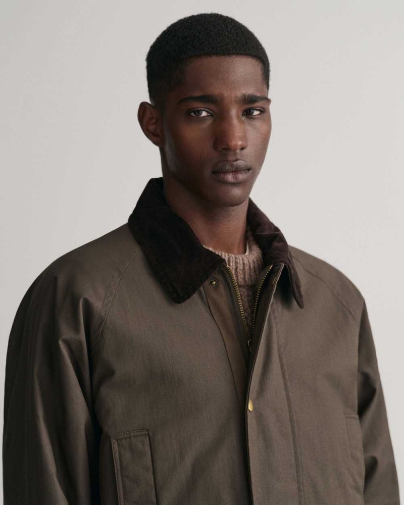 Gant Waxed Cotton Men's Jackets Dusk Green | WZRKY-0456