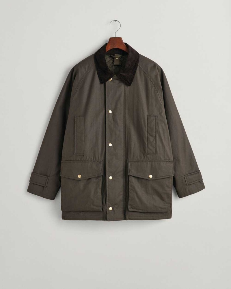 Gant Waxed Cotton Men's Jackets Dusk Green | WZRKY-0456