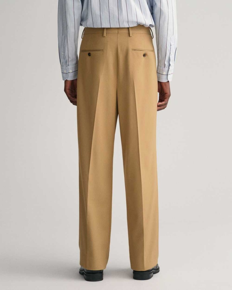 Gant Wide Leg Pleated Men's Pants Wheat Beige | FGEUY-6853