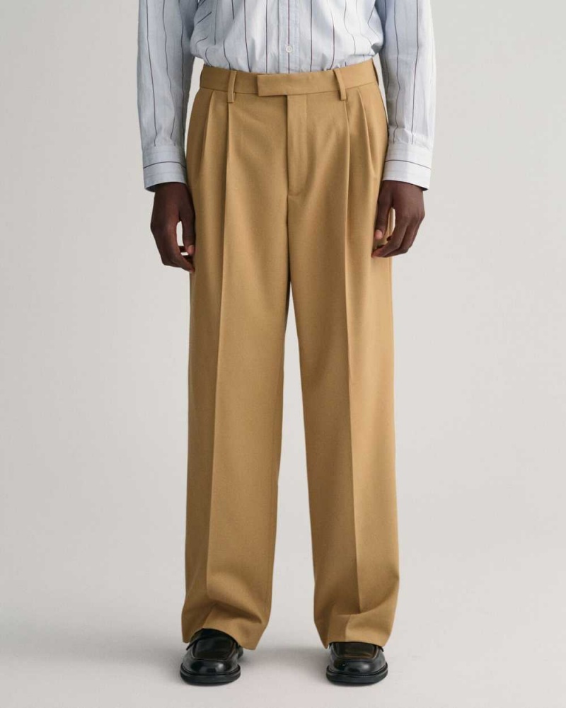 Gant Wide Leg Pleated Men's Pants Wheat Beige | FGEUY-6853