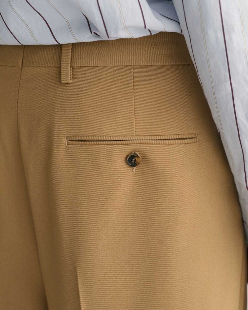 Gant Wide Leg Pleated Men's Pants Wheat Beige | FGEUY-6853