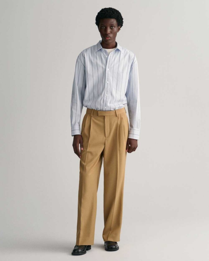 Gant Wide Leg Pleated Men's Pants Wheat Beige | FGEUY-6853