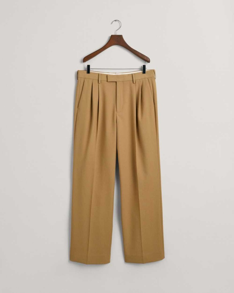 Gant Wide Leg Pleated Men's Pants Wheat Beige | FGEUY-6853