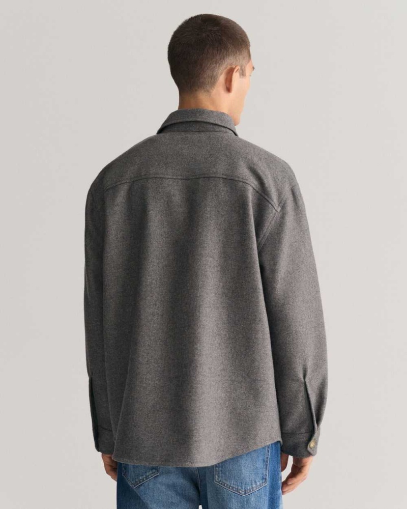 Gant Wool Blend Over Men's Shirts Grey Melange | VLKHG-1269