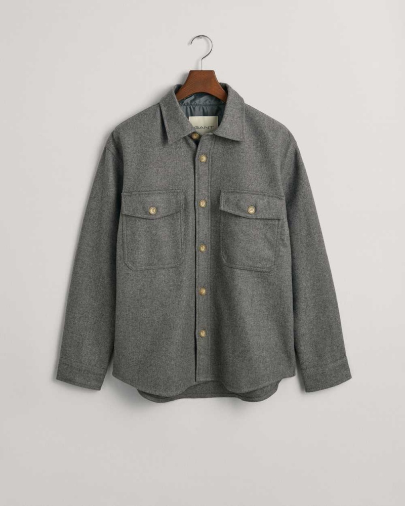 Gant Wool Blend Over Men's Shirts Grey Melange | VLKHG-1269