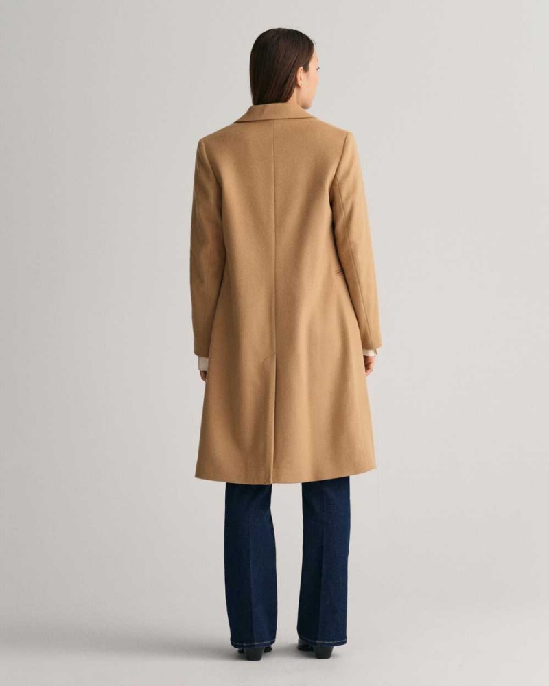 Gant Wool Blend Tailored Women's Coats Dark Khaki | CBVAK-5017