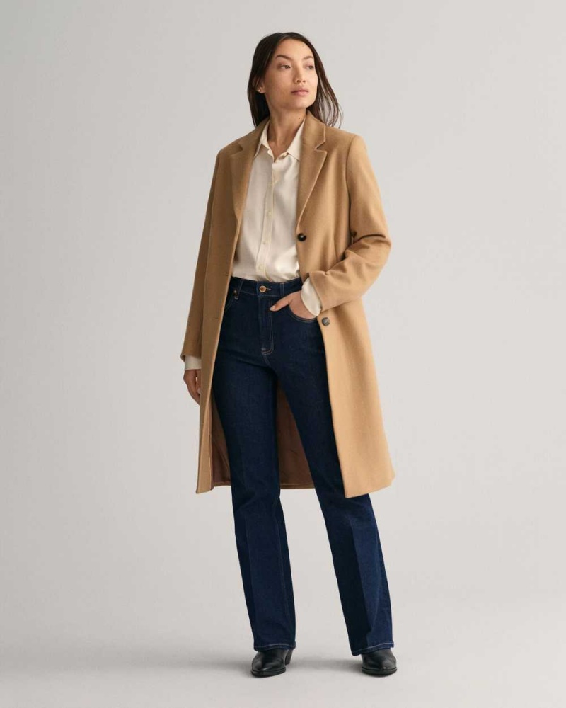 Gant Wool Blend Tailored Women's Coats Dark Khaki | CBVAK-5017