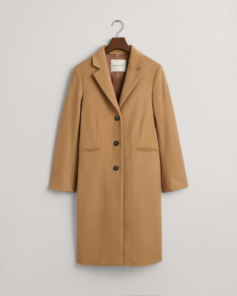 Gant Wool Blend Tailored Women's Coats Dark Khaki | CBVAK-5017