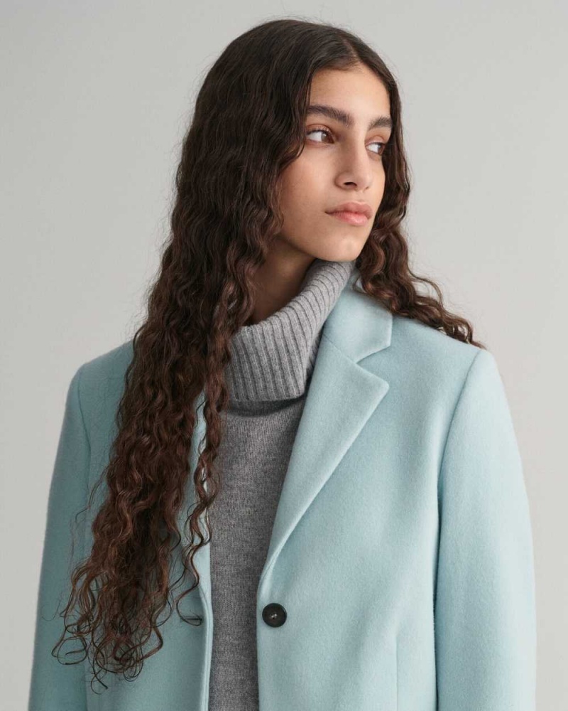 Gant Wool Blend Tailored Women's Coats Dusty Turquoise | FJHZE-5274