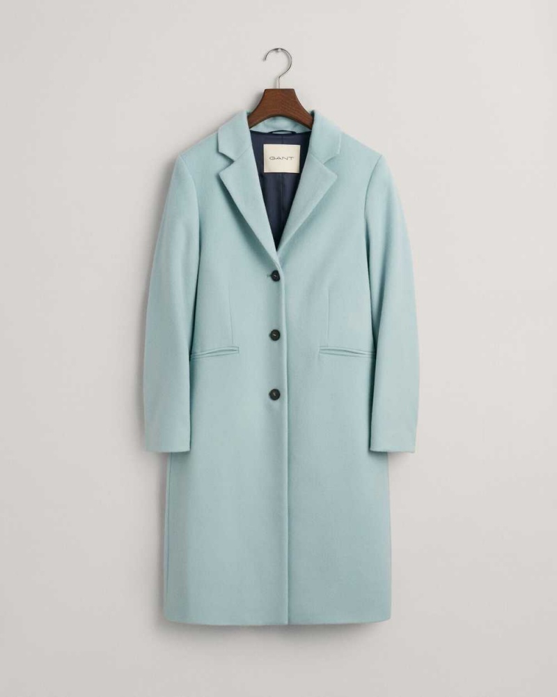 Gant Wool Blend Tailored Women's Coats Dusty Turquoise | FJHZE-5274