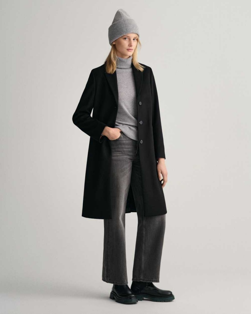 Gant Wool Blend Tailored Women's Coats Ebony Black | NCXHD-7390