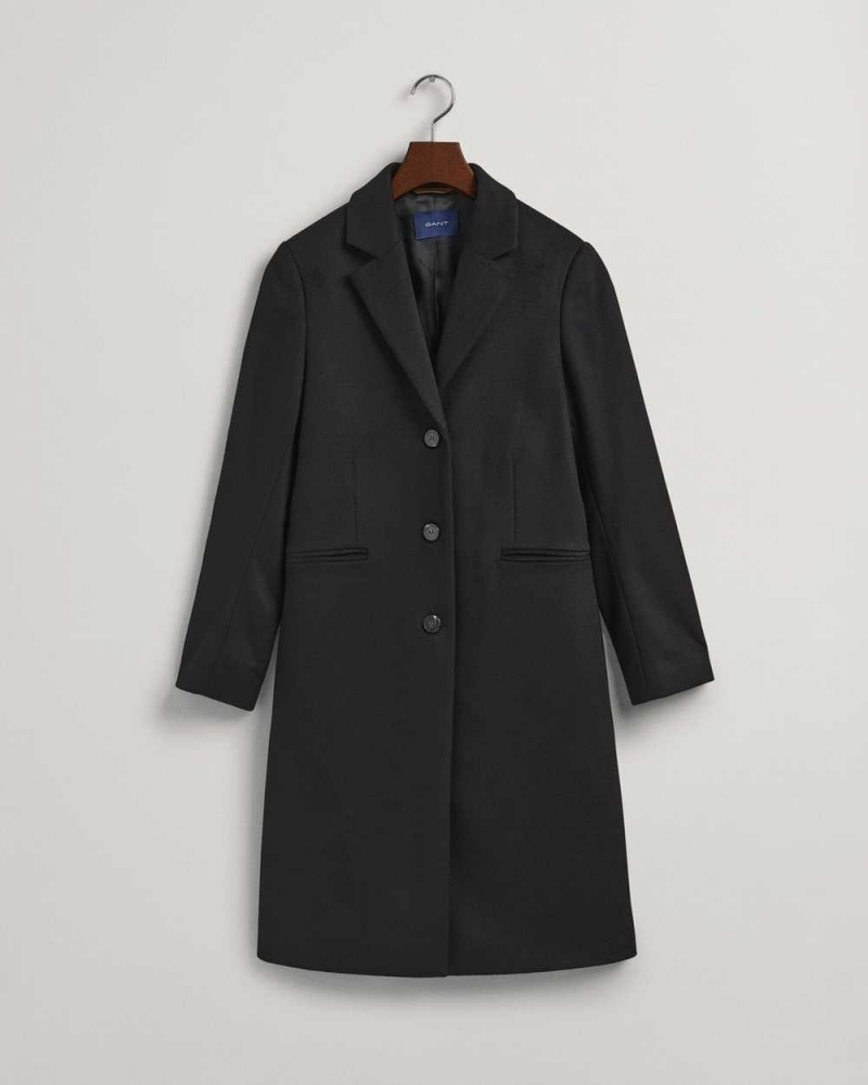 Gant Wool Blend Tailored Women's Coats Ebony Black | NCXHD-7390