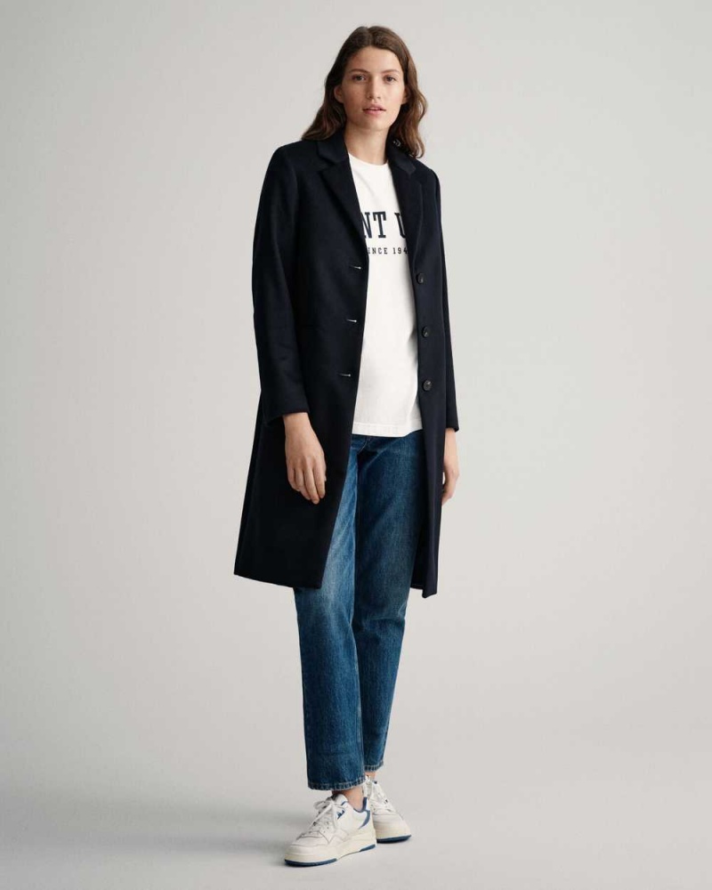 Gant Wool Blend Tailored Women's Coats Evening Blue | ZYICK-3745