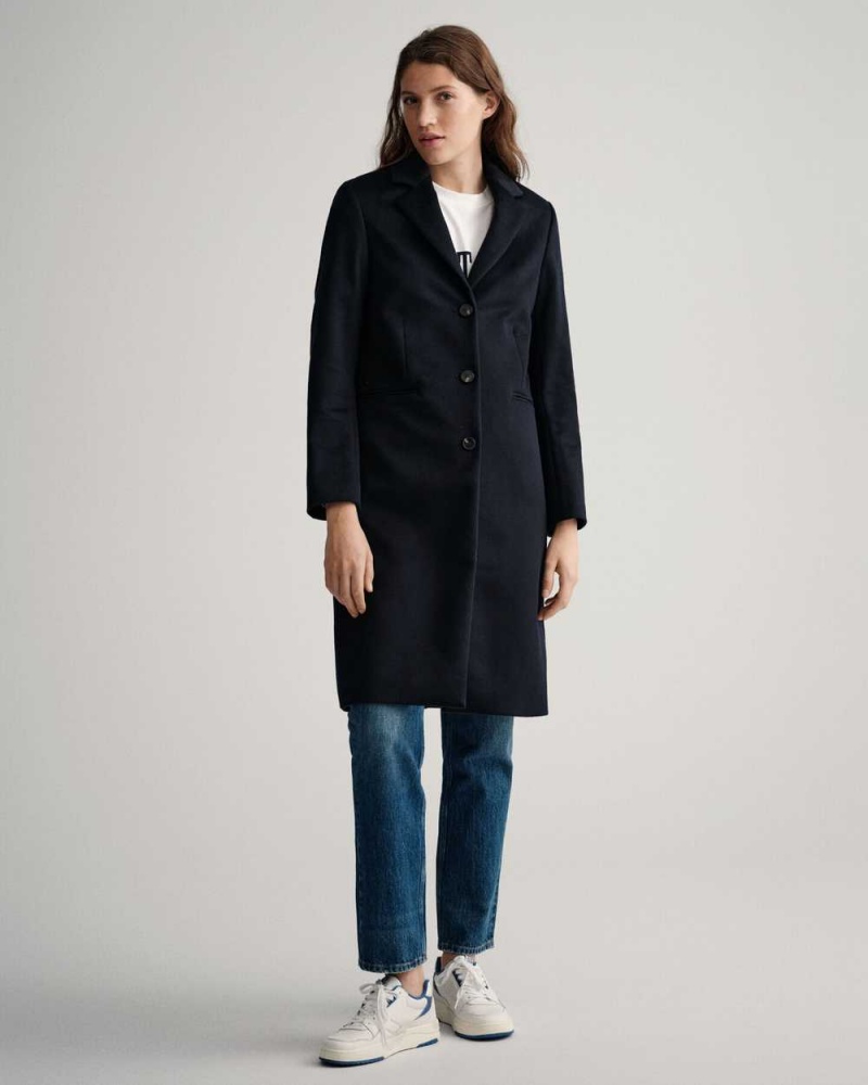 Gant Wool Blend Tailored Women's Coats Evening Blue | ZYICK-3745