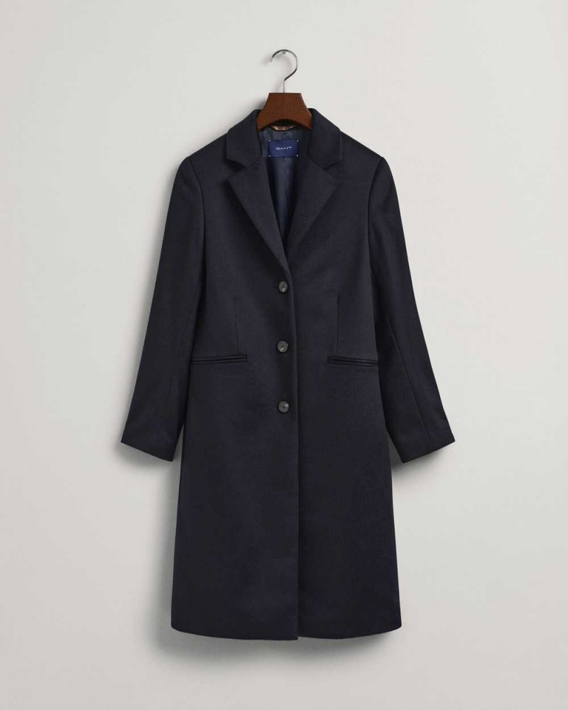 Gant Wool Blend Tailored Women's Coats Evening Blue | ZYICK-3745