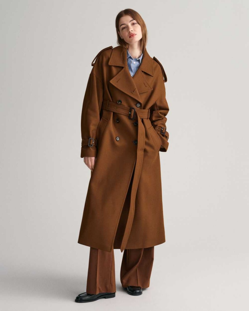 Gant Wool Blend Trench Women's Coats Chocolate Brown | WYIRJ-3280