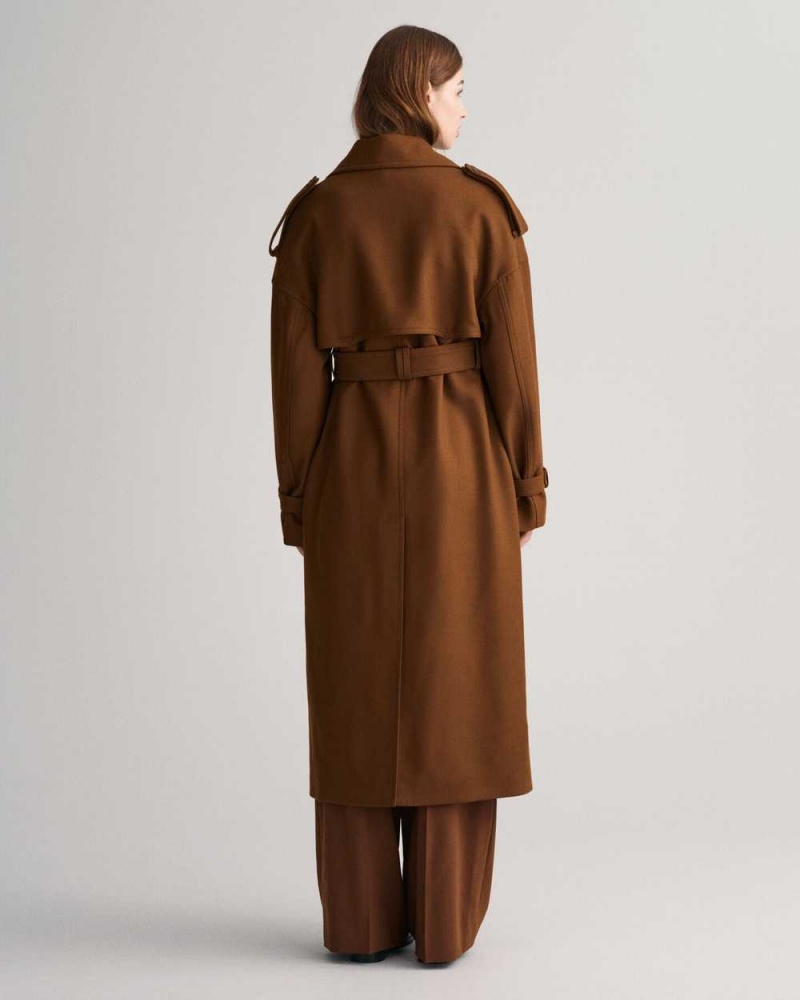 Gant Wool Blend Trench Women's Coats Chocolate Brown | WYIRJ-3280