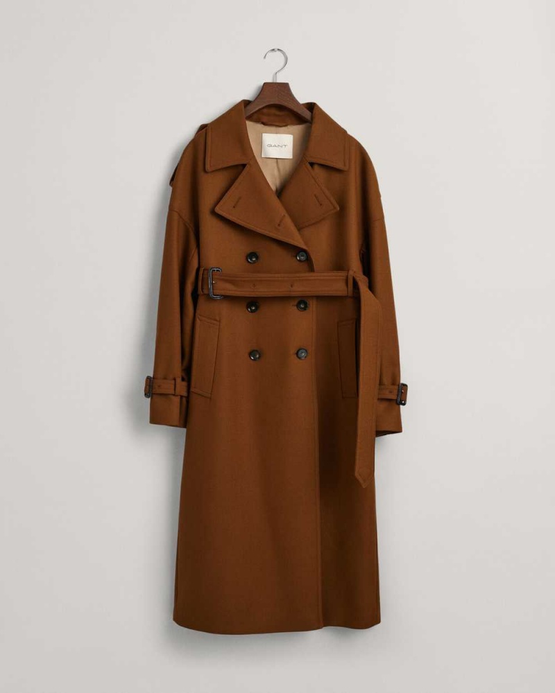 Gant Wool Blend Trench Women's Coats Chocolate Brown | WYIRJ-3280