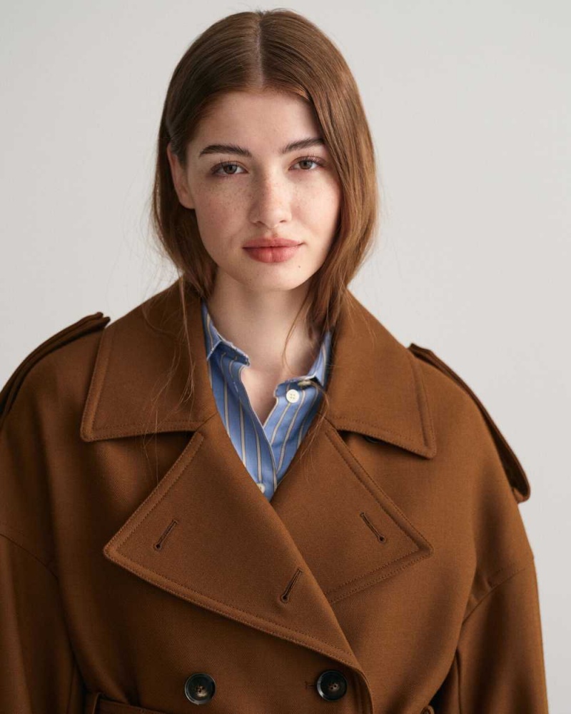 Gant Wool Blend Trench Women's Coats Chocolate Brown | WYIRJ-3280