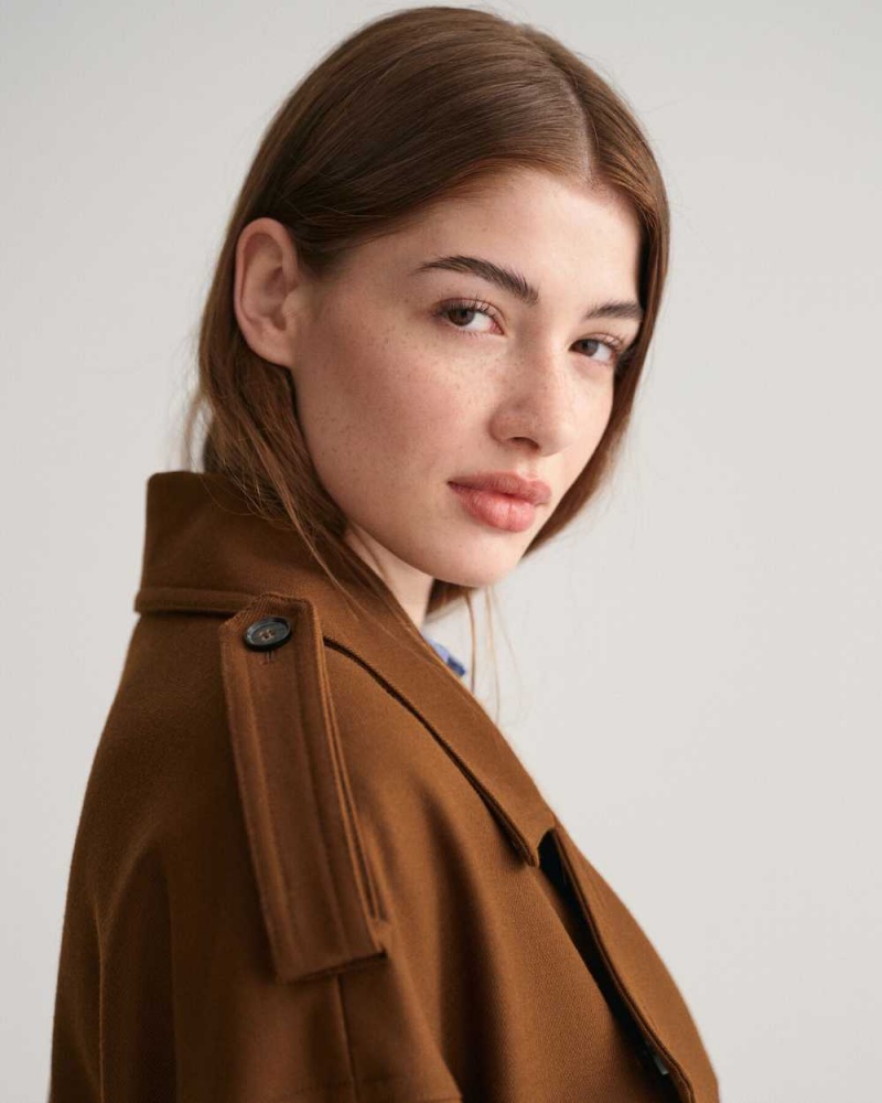 Gant Wool Blend Trench Women's Coats Chocolate Brown | WYIRJ-3280