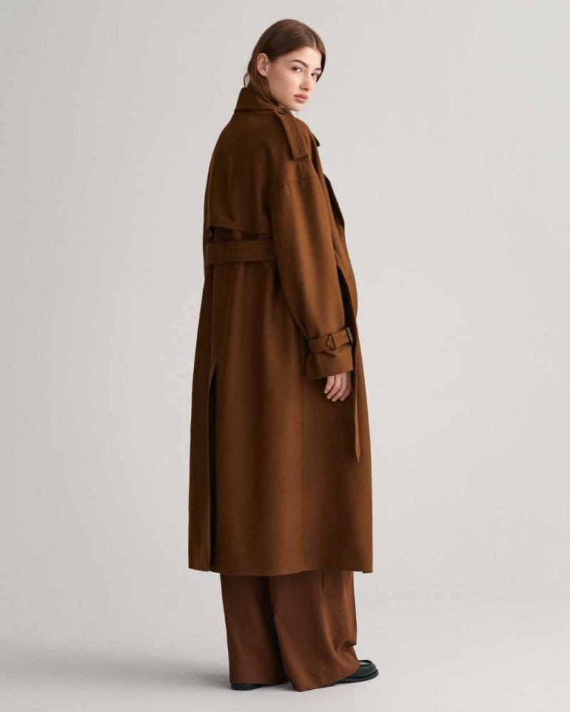 Gant Wool Blend Trench Women's Coats Chocolate Brown | WYIRJ-3280