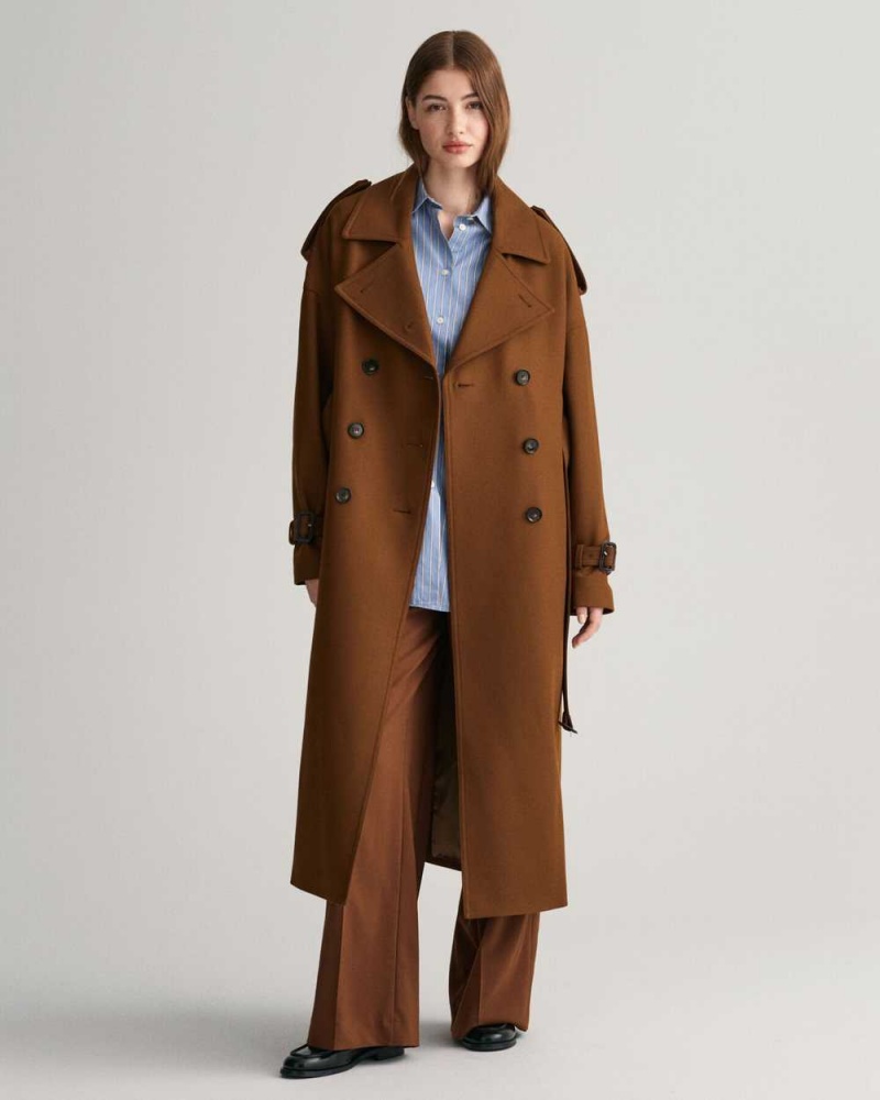 Gant Wool Blend Trench Women\'s Coats Chocolate Brown | WYIRJ-3280