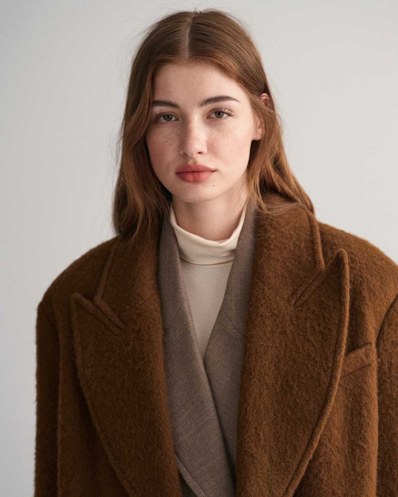 Gant Wool Blend Women's Coats Chocolate Brown | TSENG-4128