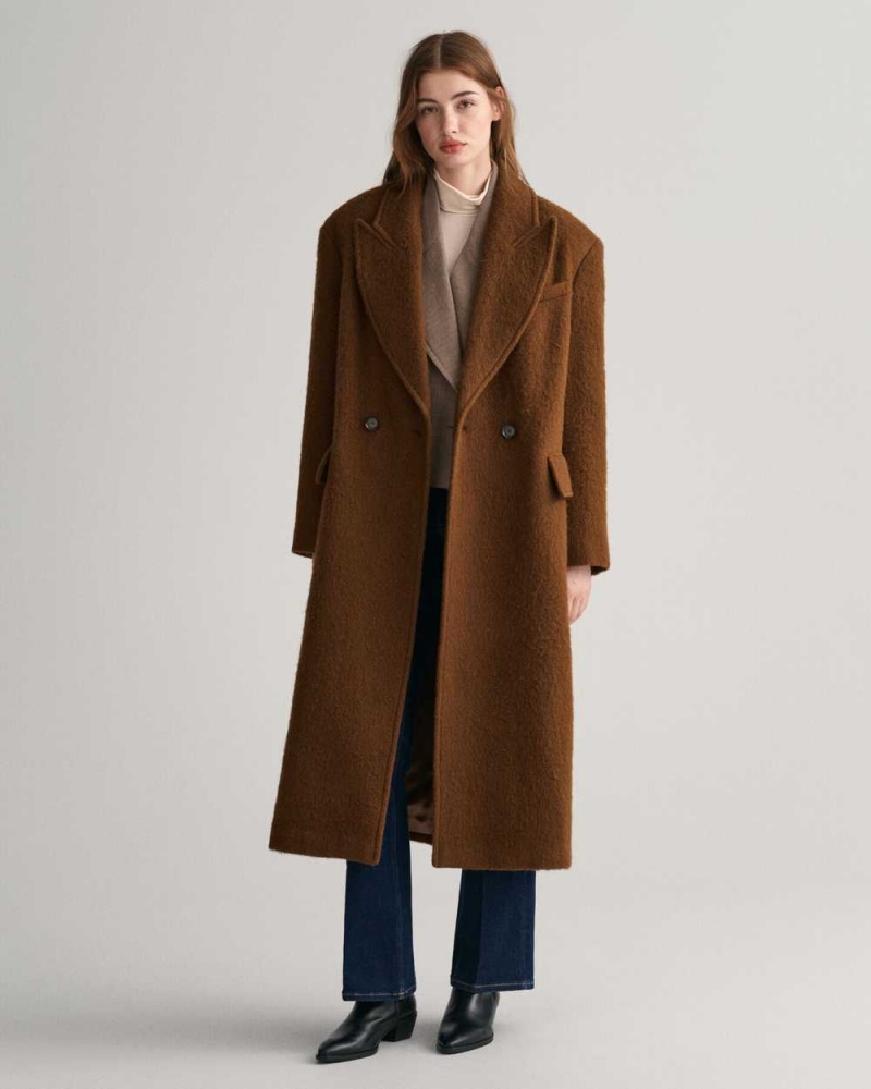 Gant Wool Blend Women's Coats Chocolate Brown | TSENG-4128