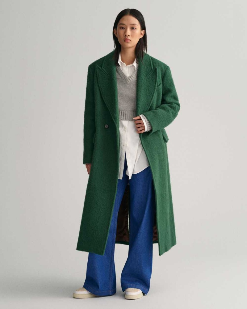 Gant Wool Blend Women's Coats Forest Green | OHCYM-6023