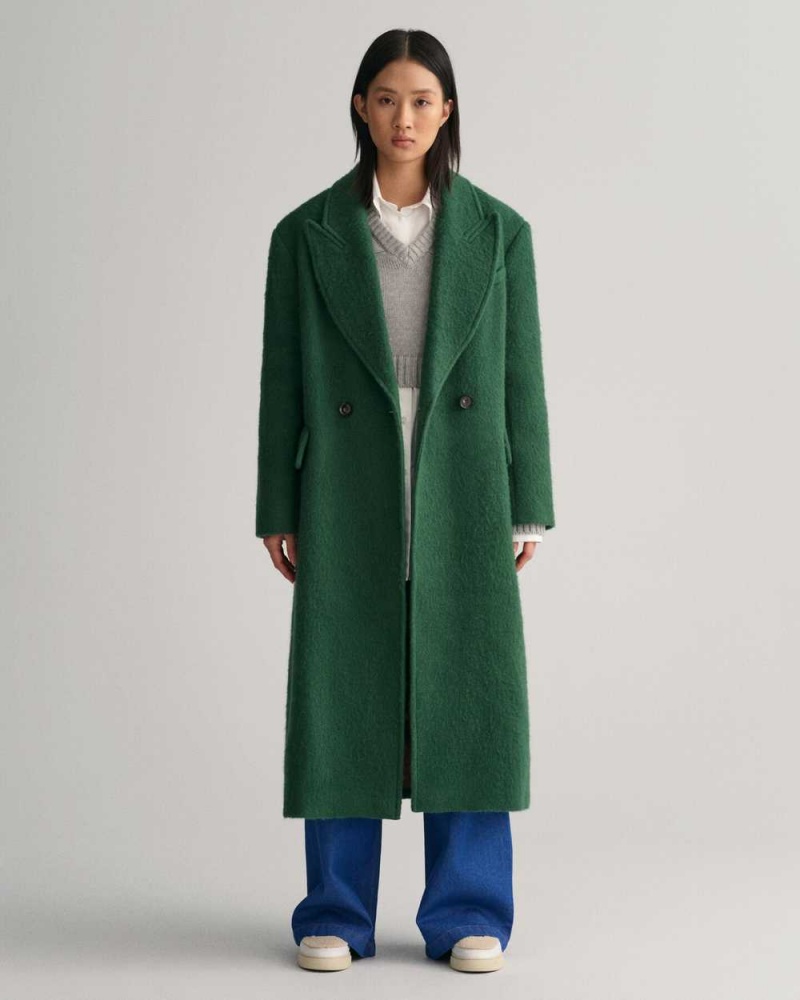 Gant Wool Blend Women\'s Coats Forest Green | OHCYM-6023