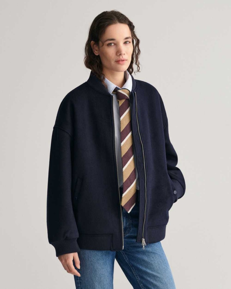 Gant Wool Bomber Women\'s Jackets Evening Blue | BKVLT-1965