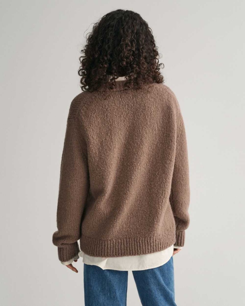 Gant Wool Bouclé Crew Neck Women's Sweater Desert Brown | XCNAR-3265