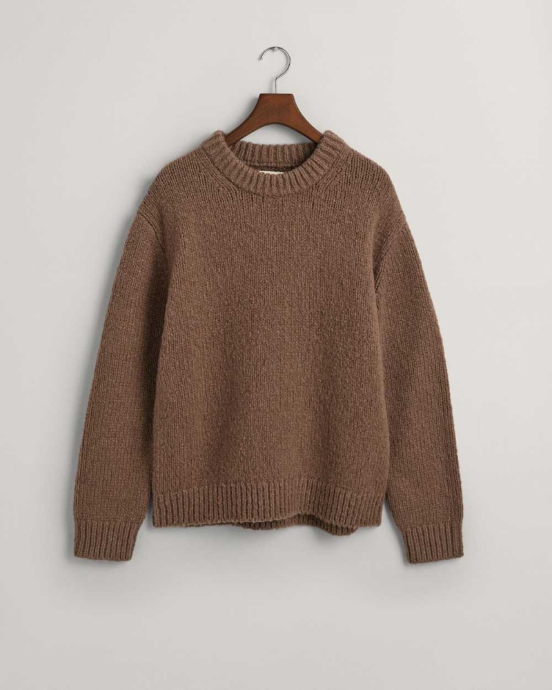 Gant Wool Bouclé Crew Neck Women's Sweater Desert Brown | XCNAR-3265