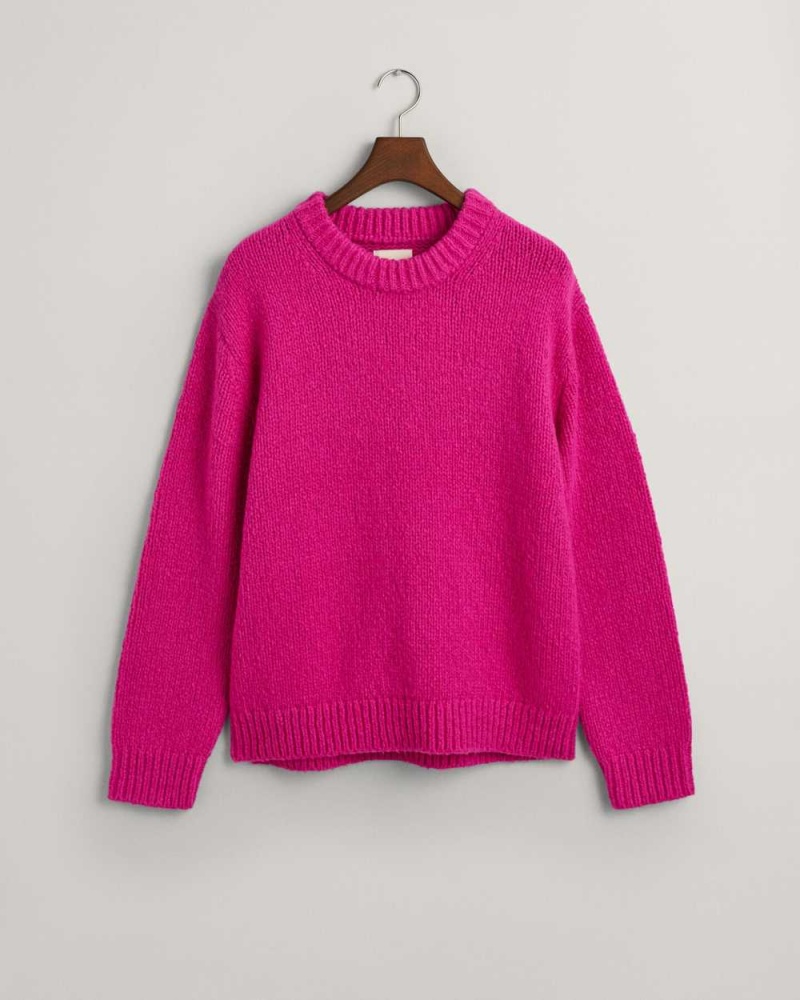 Gant Wool Bouclé Crew Neck Women's Sweater Barley Pink | QOAYJ-2057