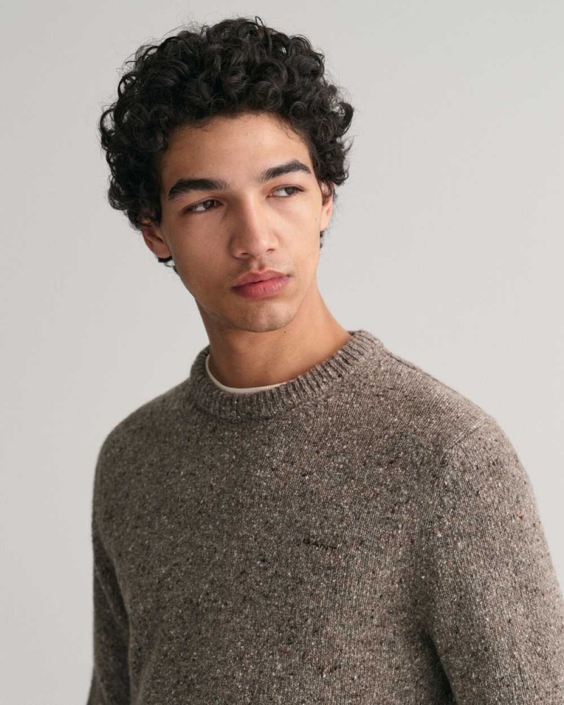 Gant Wool Nepps Crew Neck Men's Sweater Dark Grey Melange | ZMRKX-7536