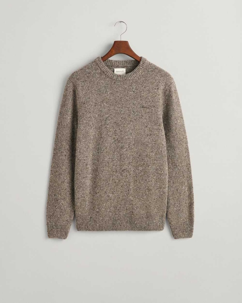 Gant Wool Nepps Crew Neck Men's Sweater Dark Grey Melange | ZMRKX-7536