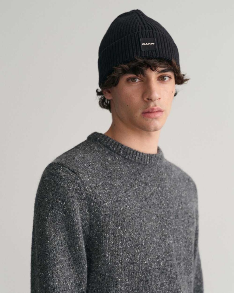 Gant Wool Nepps Crew Neck Men's Sweater Dark Grey | KAEQD-8450