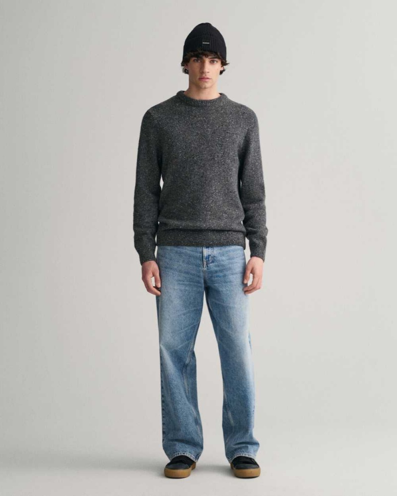 Gant Wool Nepps Crew Neck Men's Sweater Dark Grey | KAEQD-8450