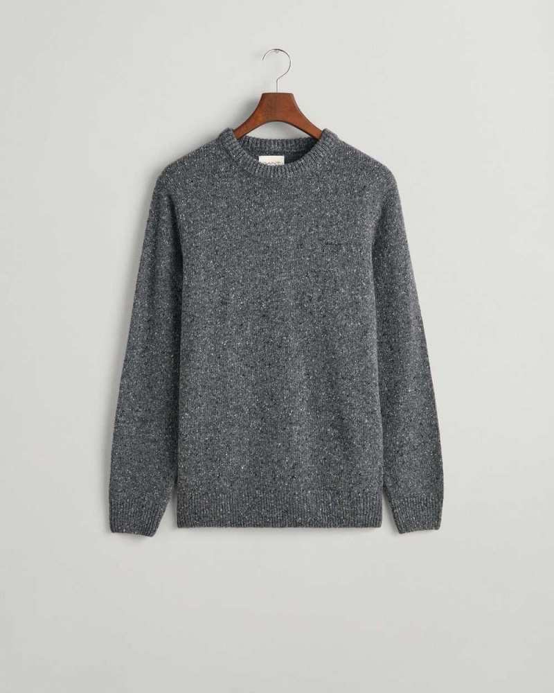 Gant Wool Nepps Crew Neck Men's Sweater Dark Grey | KAEQD-8450