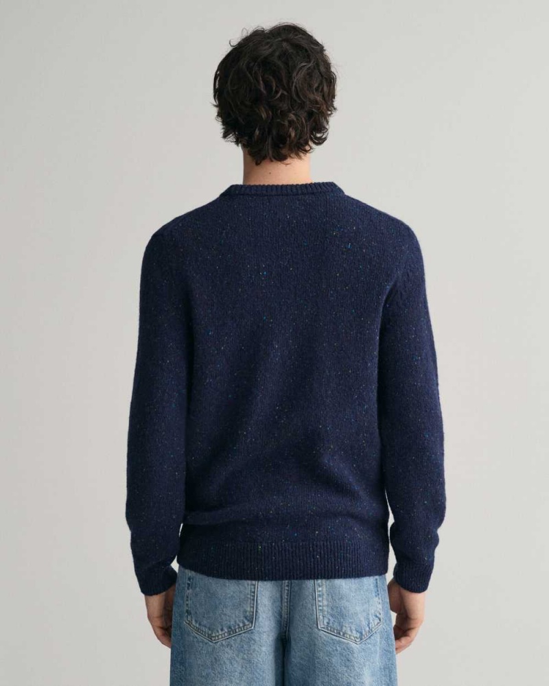 Gant Wool Nepps Crew Neck Men's Sweater Evening Blue | WNYAP-2138