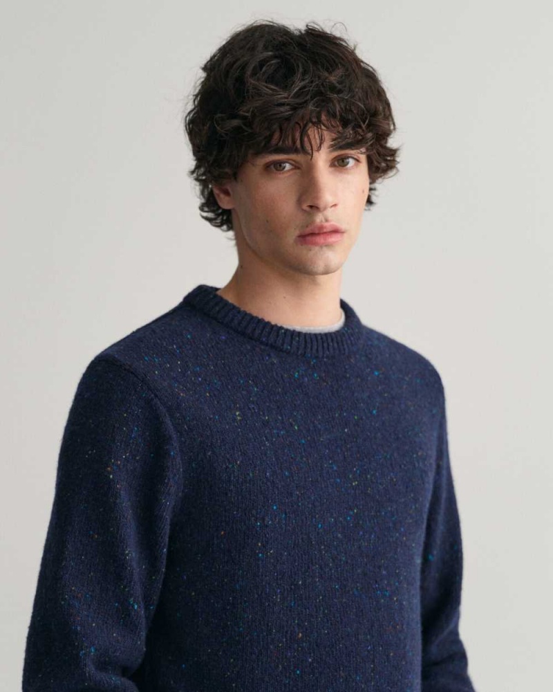 Gant Wool Nepps Crew Neck Men's Sweater Evening Blue | WNYAP-2138