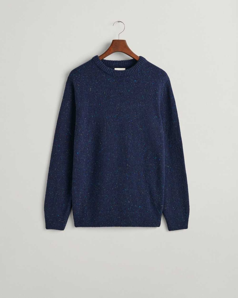 Gant Wool Nepps Crew Neck Men's Sweater Evening Blue | WNYAP-2138