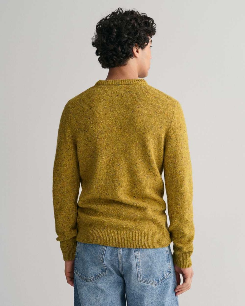 Gant Wool Nepps Crew Neck Men's Sweater Golden Olive | GUOCK-2149